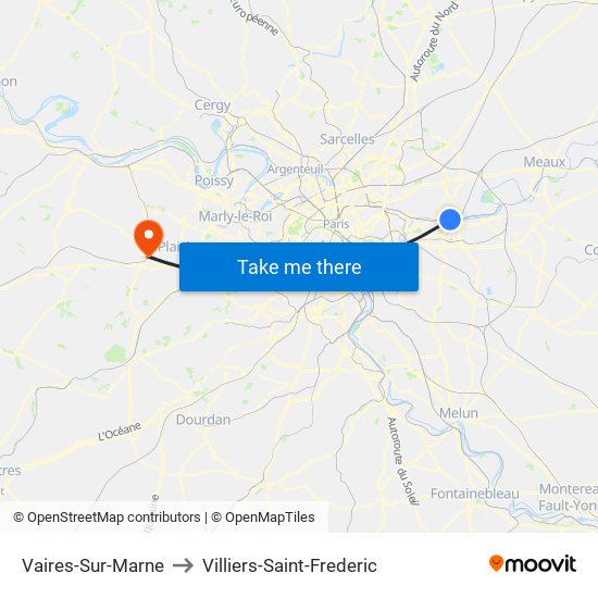 Vaires-Sur-Marne to Villiers-Saint-Frederic map