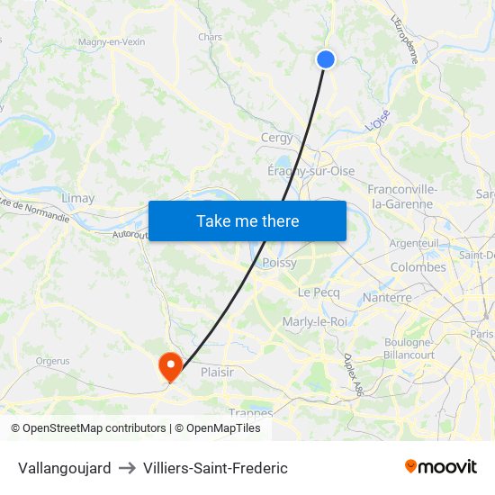 Vallangoujard to Villiers-Saint-Frederic map