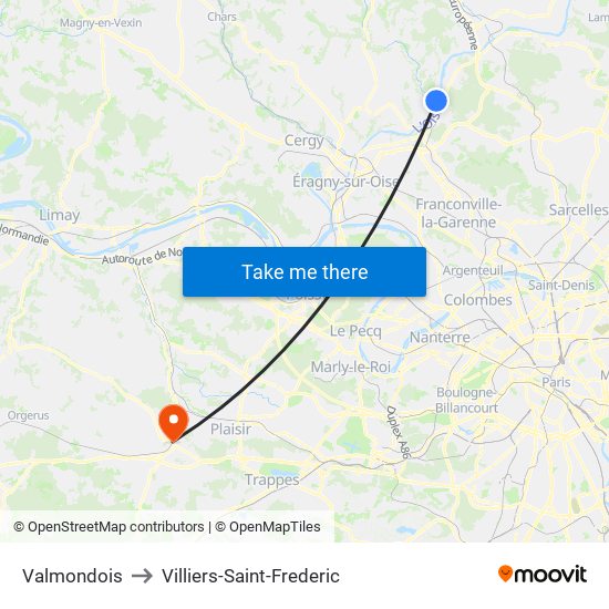 Valmondois to Villiers-Saint-Frederic map