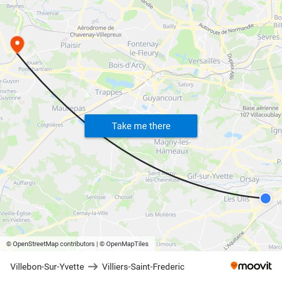 Villebon-Sur-Yvette to Villiers-Saint-Frederic map