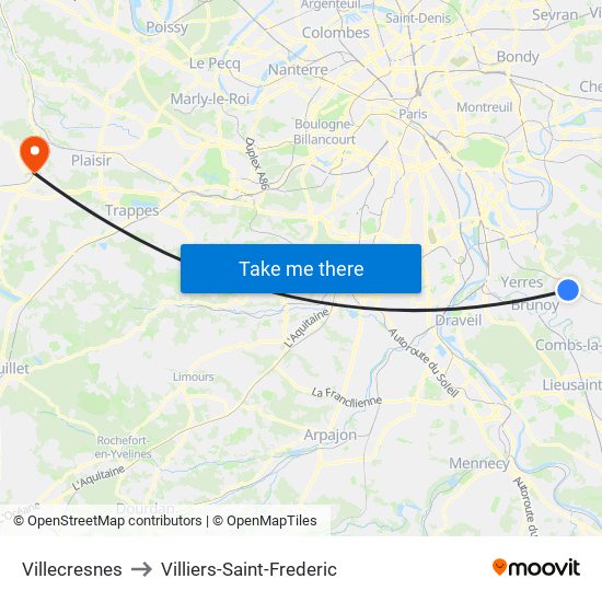 Villecresnes to Villiers-Saint-Frederic map