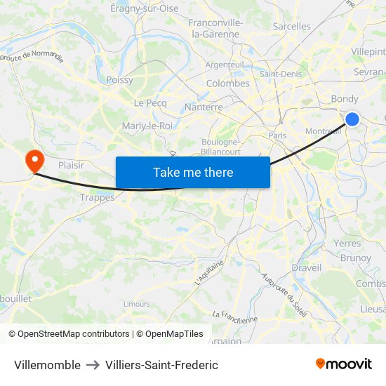 Villemomble to Villiers-Saint-Frederic map