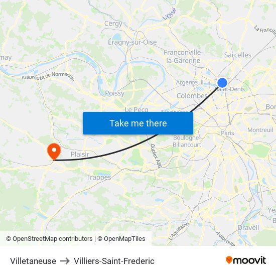 Villetaneuse to Villiers-Saint-Frederic map