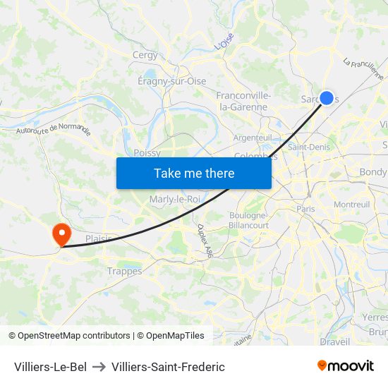 Villiers-Le-Bel to Villiers-Saint-Frederic map