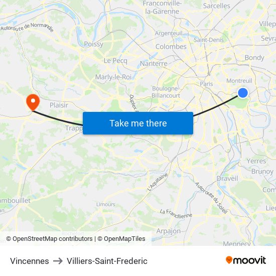 Vincennes to Villiers-Saint-Frederic map