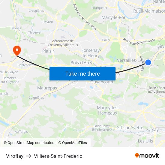 Viroflay to Villiers-Saint-Frederic map