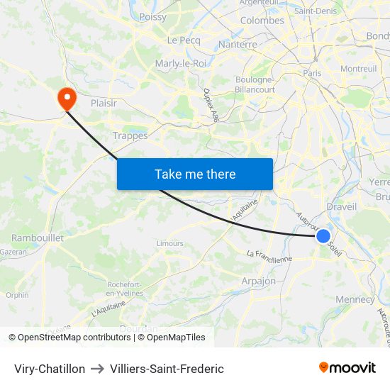 Viry-Chatillon to Villiers-Saint-Frederic map