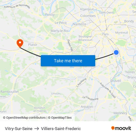 Vitry-Sur-Seine to Villiers-Saint-Frederic map