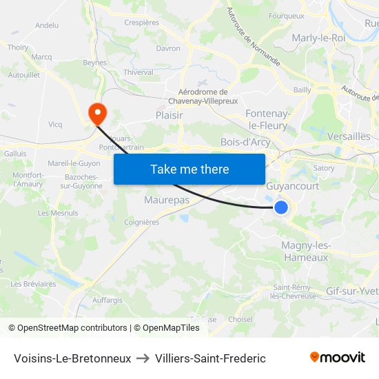Voisins-Le-Bretonneux to Villiers-Saint-Frederic map