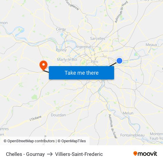 Chelles - Gournay to Villiers-Saint-Frederic map