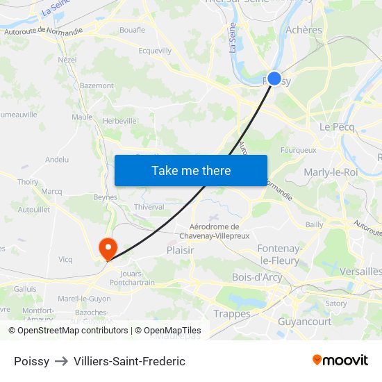 Poissy to Villiers-Saint-Frederic map