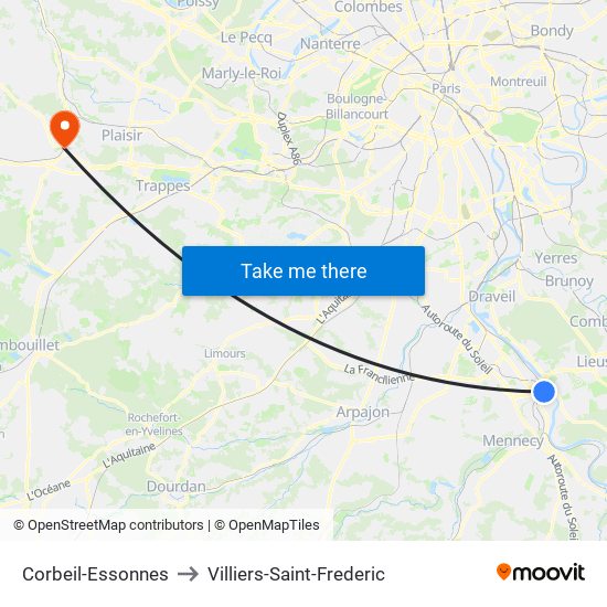 Corbeil-Essonnes to Villiers-Saint-Frederic map