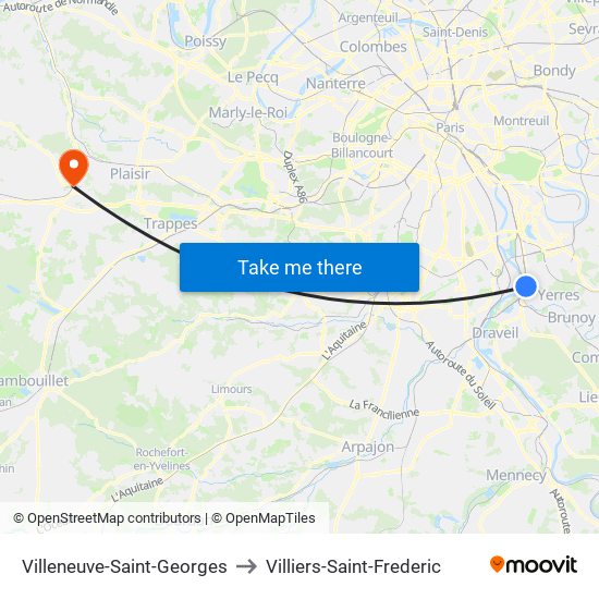 Villeneuve-Saint-Georges to Villiers-Saint-Frederic map