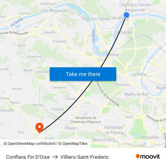 Conflans Fin D'Oise to Villiers-Saint-Frederic map