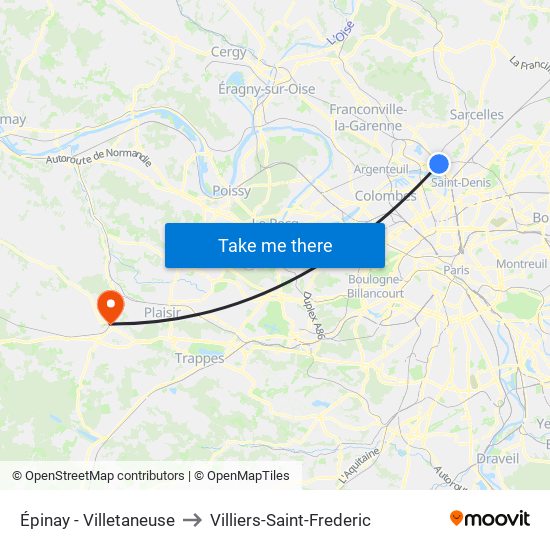 Épinay - Villetaneuse to Villiers-Saint-Frederic map
