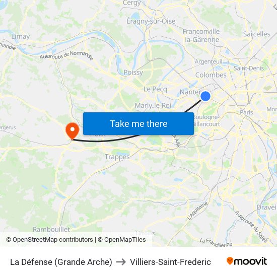 La Défense (Grande Arche) to Villiers-Saint-Frederic map