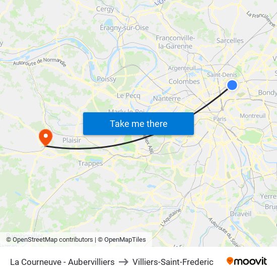 La Courneuve - Aubervilliers to Villiers-Saint-Frederic map