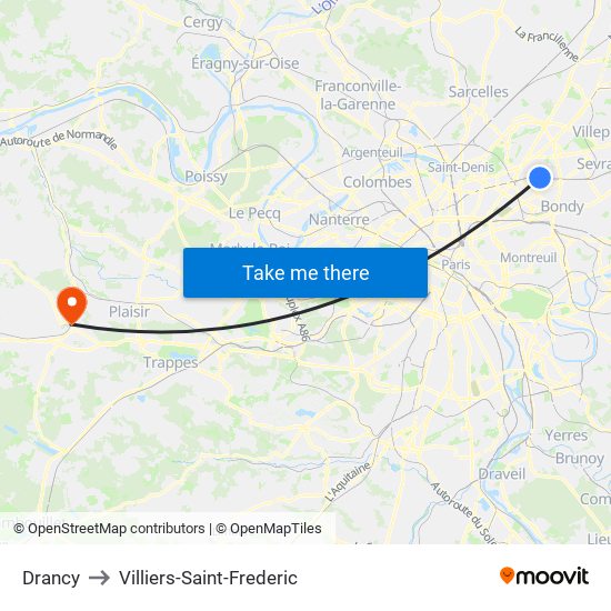 Drancy to Villiers-Saint-Frederic map