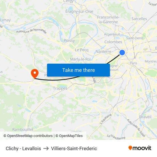Clichy - Levallois to Villiers-Saint-Frederic map