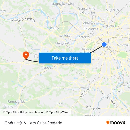 Opéra to Villiers-Saint-Frederic map