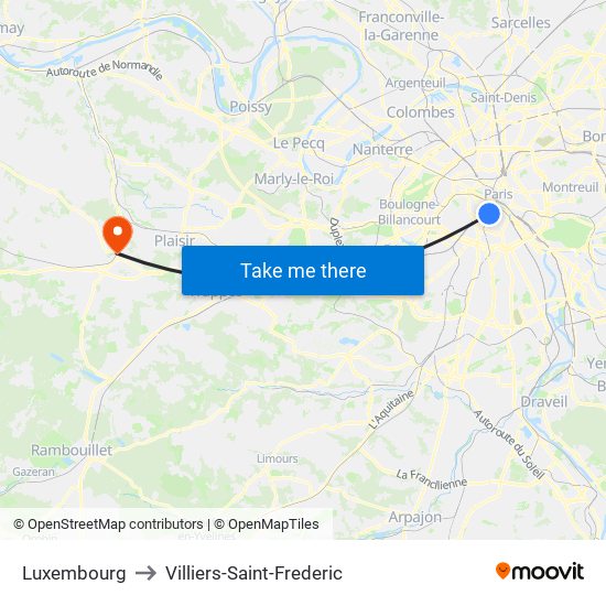 Luxembourg to Villiers-Saint-Frederic map