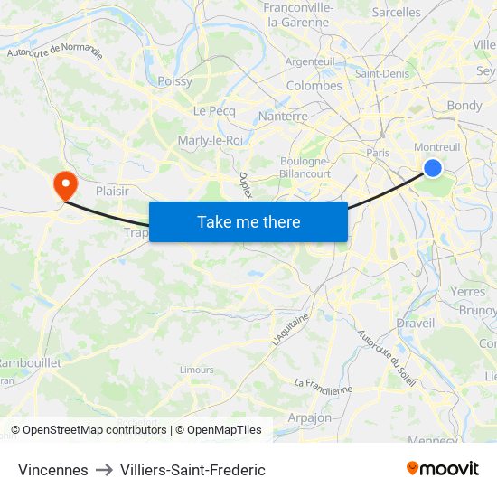 Vincennes to Villiers-Saint-Frederic map