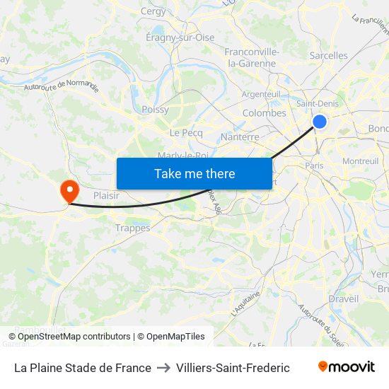 La Plaine Stade de France to Villiers-Saint-Frederic map
