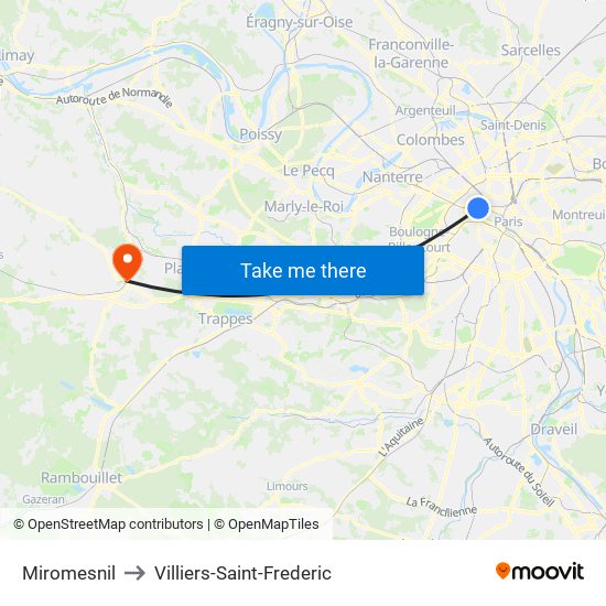 Miromesnil to Villiers-Saint-Frederic map