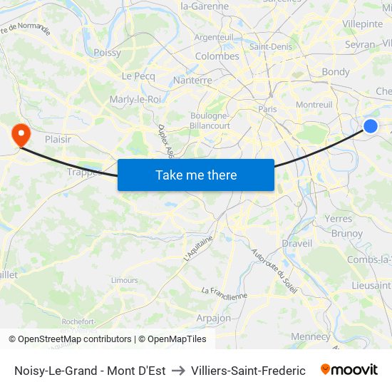 Noisy-Le-Grand - Mont D'Est to Villiers-Saint-Frederic map