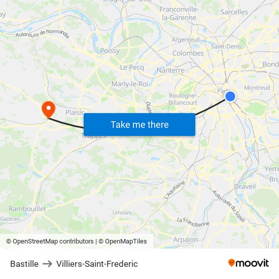 Bastille to Villiers-Saint-Frederic map