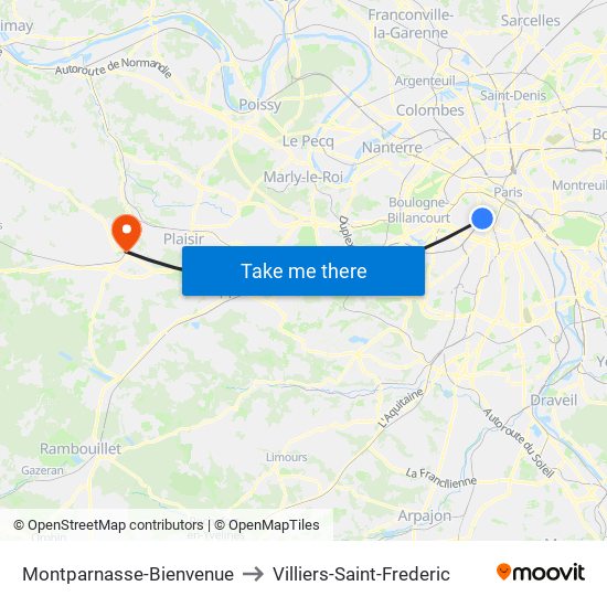Montparnasse-Bienvenue to Villiers-Saint-Frederic map