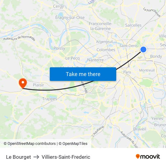 Le Bourget to Villiers-Saint-Frederic map