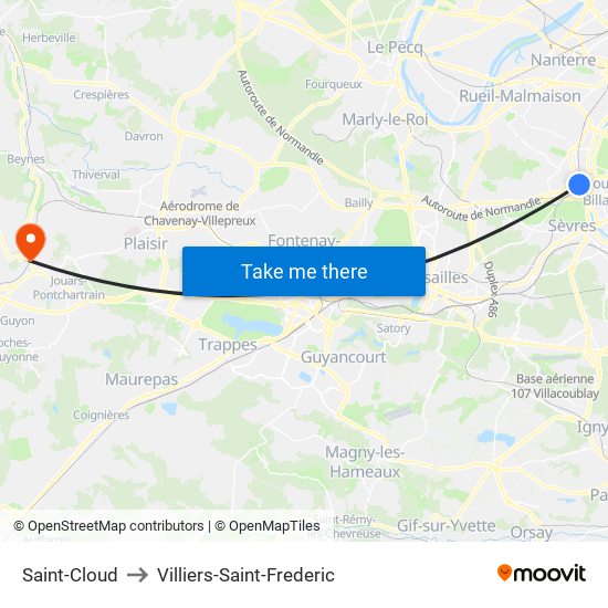 Saint-Cloud to Villiers-Saint-Frederic map