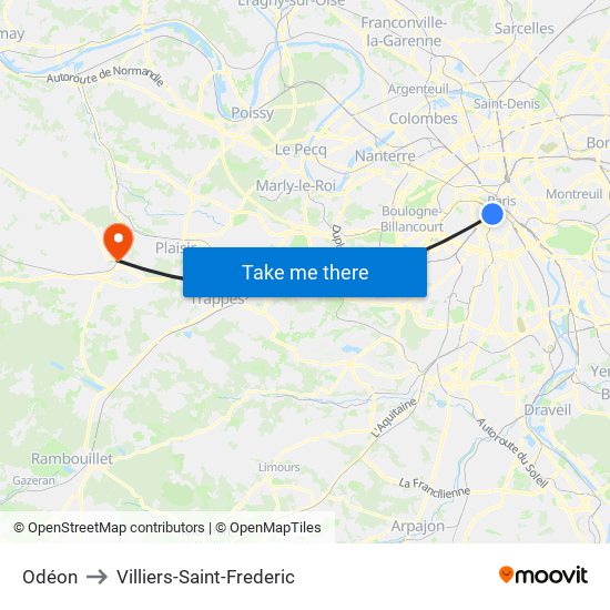 Odéon to Villiers-Saint-Frederic map