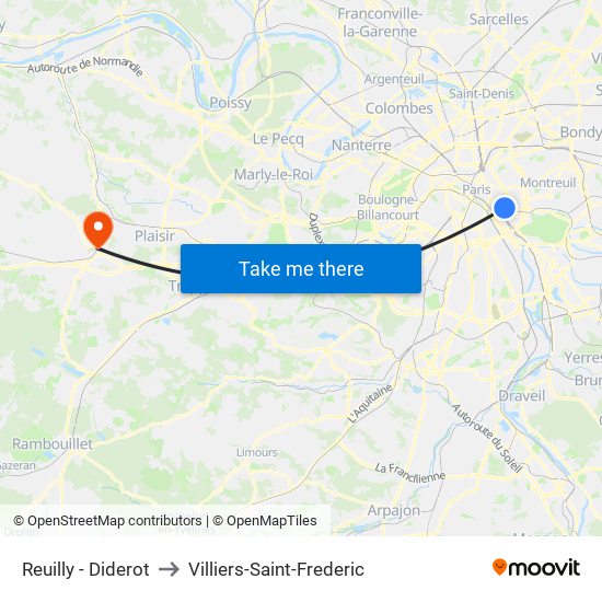 Reuilly - Diderot to Villiers-Saint-Frederic map