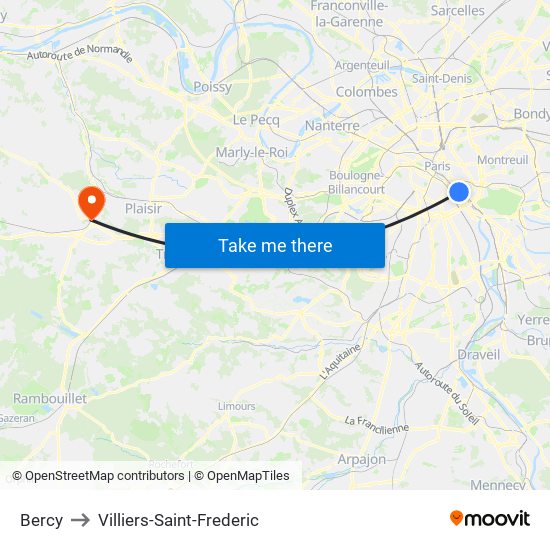 Bercy to Villiers-Saint-Frederic map