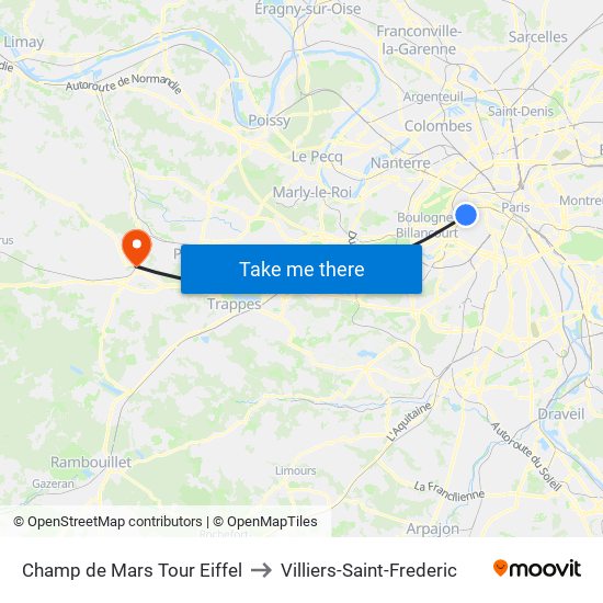 Champ de Mars Tour Eiffel to Villiers-Saint-Frederic map