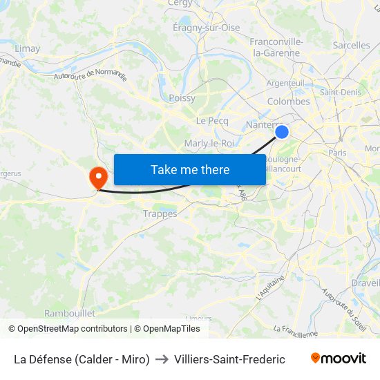 La Défense (Calder - Miro) to Villiers-Saint-Frederic map