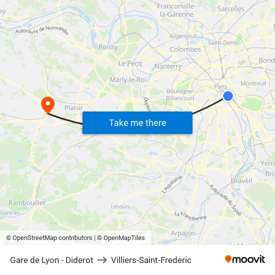 Gare de Lyon - Diderot to Villiers-Saint-Frederic map