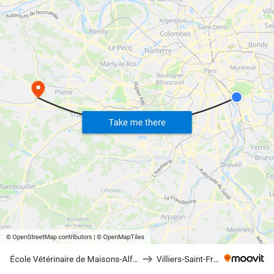 École Vétérinaire de Maisons-Alfort - Métro to Villiers-Saint-Frederic map