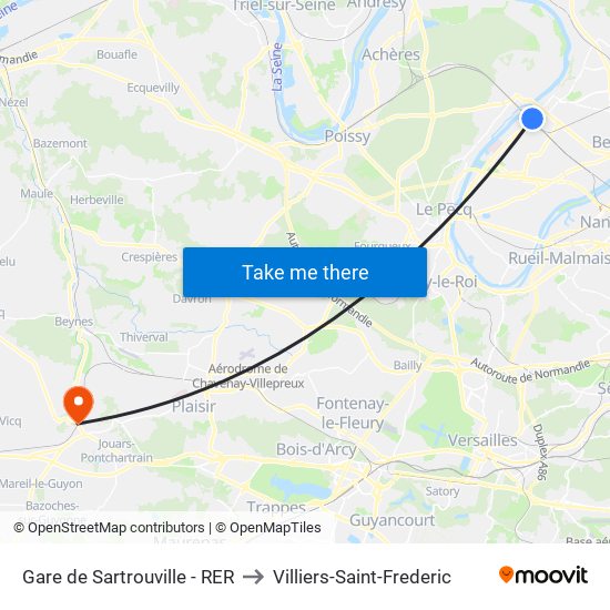 Gare de Sartrouville - RER to Villiers-Saint-Frederic map