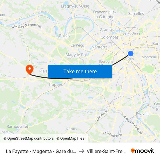 La Fayette - Magenta - Gare du Nord to Villiers-Saint-Frederic map