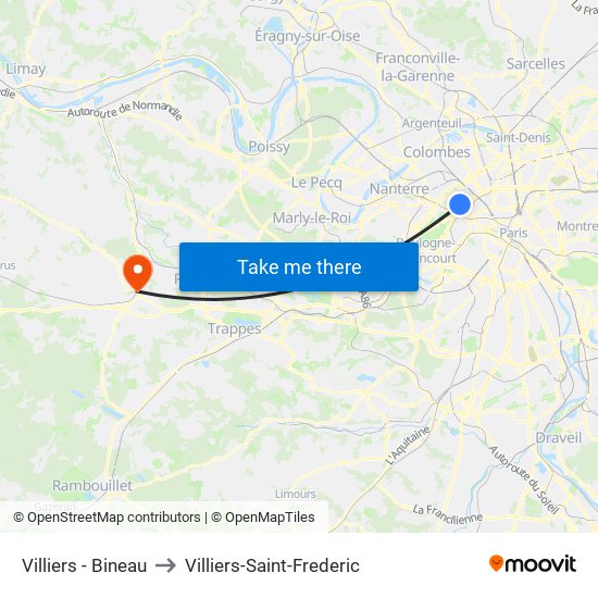 Villiers - Bineau to Villiers-Saint-Frederic map