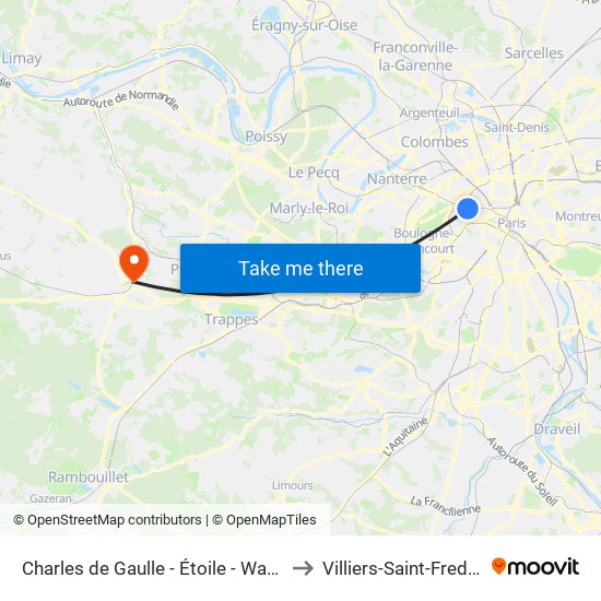 Charles de Gaulle - Étoile - Wagram to Villiers-Saint-Frederic map