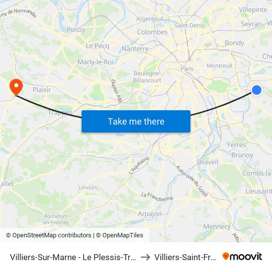Villiers-Sur-Marne - Le Plessis-Trévise RER to Villiers-Saint-Frederic map