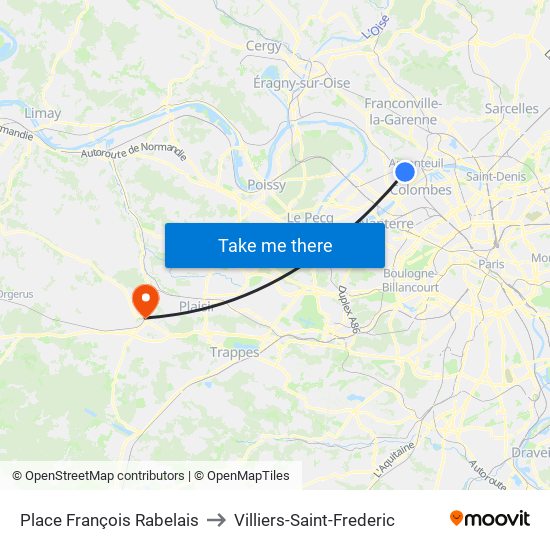 Place François Rabelais to Villiers-Saint-Frederic map