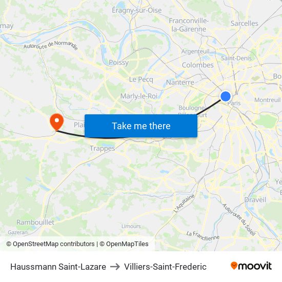 Haussmann Saint-Lazare to Villiers-Saint-Frederic map