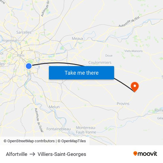 Alfortville to Villiers-Saint-Georges map