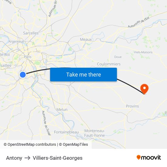 Antony to Villiers-Saint-Georges map