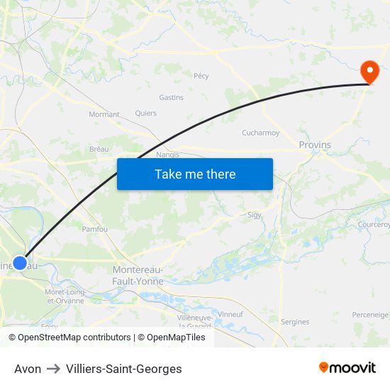Avon to Villiers-Saint-Georges map